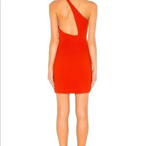NBD Orange/Bright Red one shoulder mini dress
